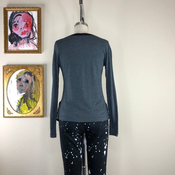 Theory Isalda Tuxedo Top Button Up Down Knit Jersey Pockets - Picture 3 of 4